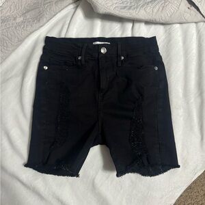 Good American High Waist Black Denim Shorts